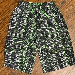 Boys Size Large Nike Black and Green Striped Athletic Shorts